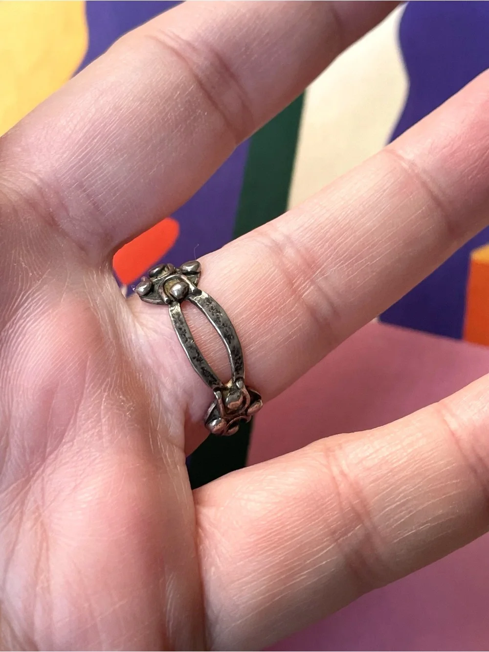 Signed vintage Taxco stamped sterling silver modernist ring sz 8-8.25